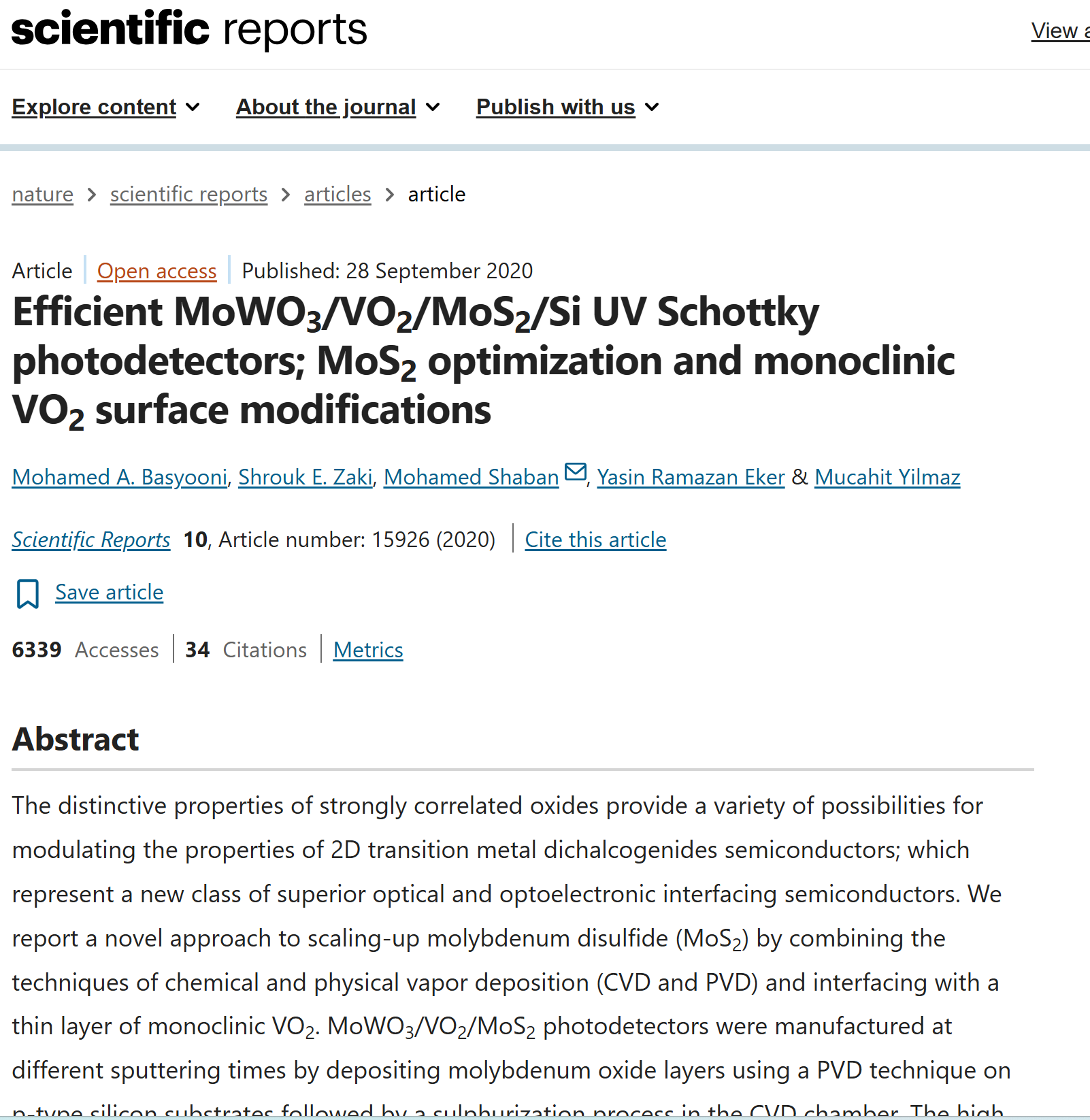 Efficient MoWO3/VO2/MoS2/Si UV Schottky photodetectors; MoS2 optimization and monoclinic VO2 surface modifications