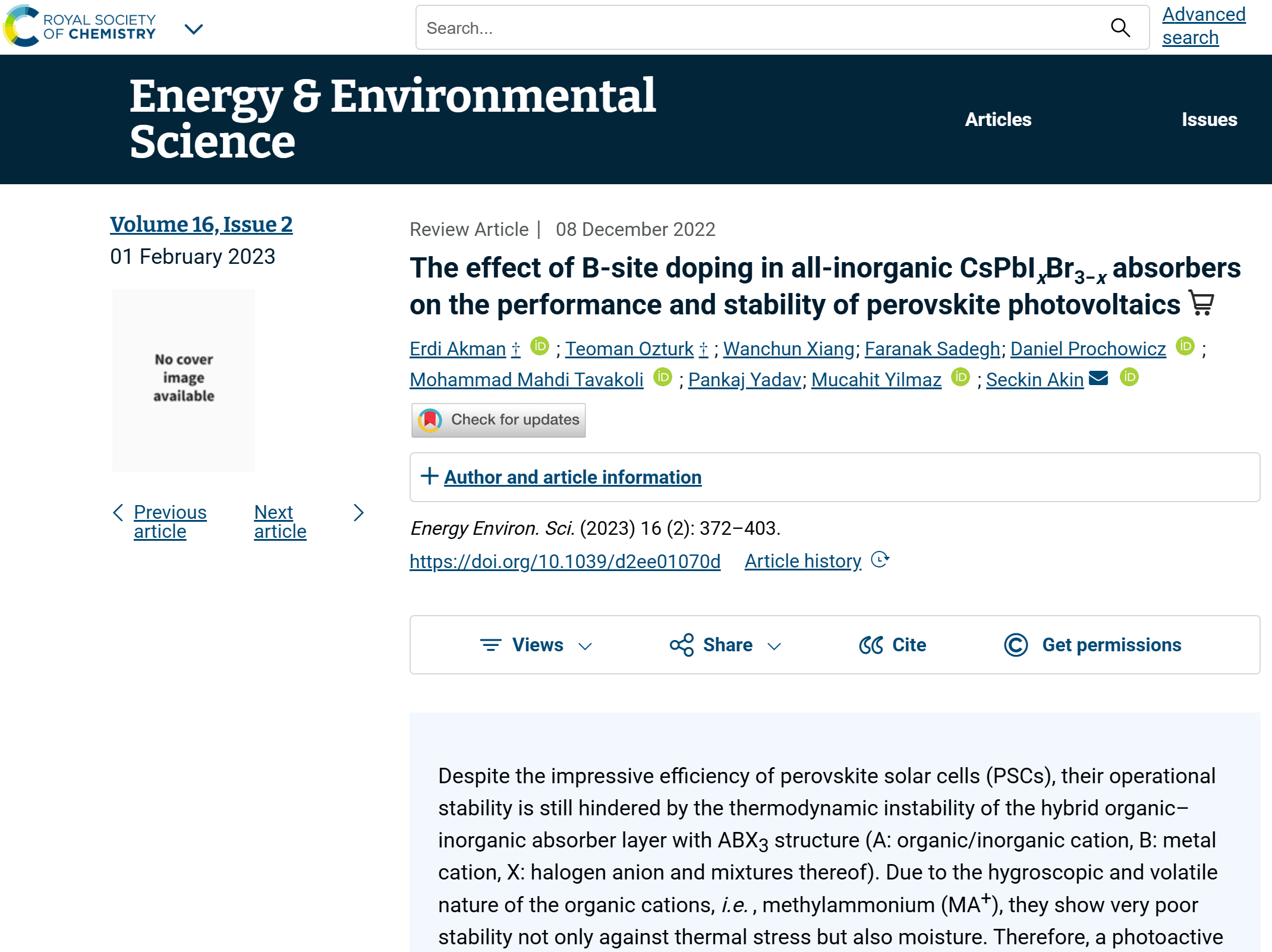 The effect of B-site doping in all-inorganic CsPbIxBr3−x absorbers on the performance and stability of perovskite photovoltaics